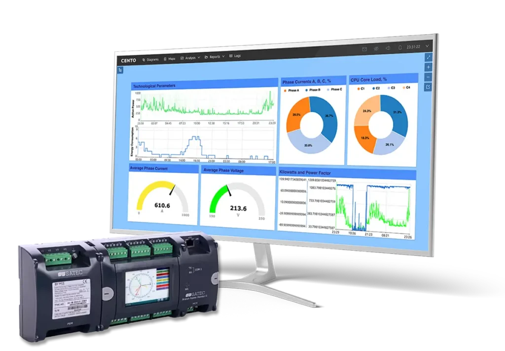 Industrial power monitoring dashboard with real-time energy analytics and SATEC meter integration